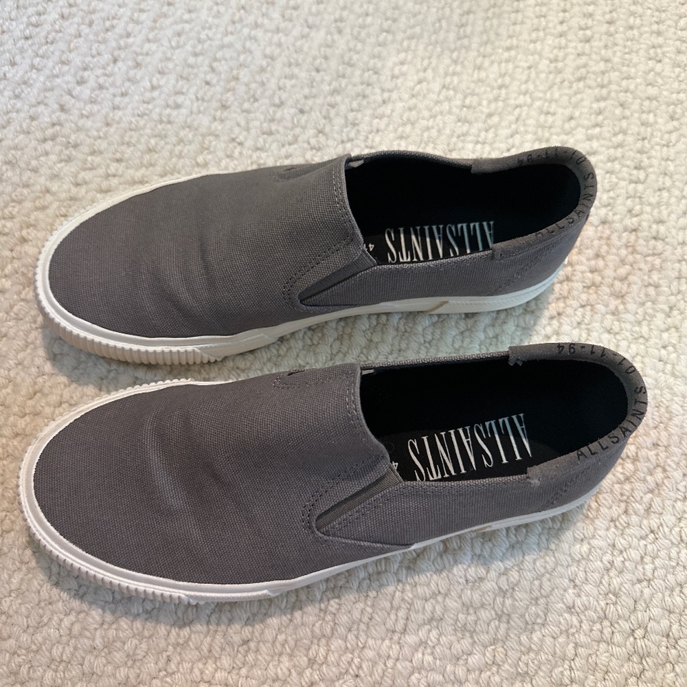 Allsaints “manny” grey canvas slip-on shoes